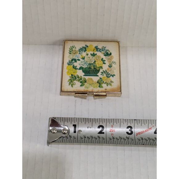Vintage Square Metal Pill Box with Pretty Flower Design - Picture 3 of 5